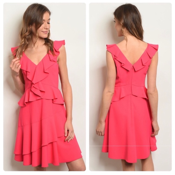 Dresses & Skirts - Adorable Hot Pink Ruffle Fit N’ Flare  Dress